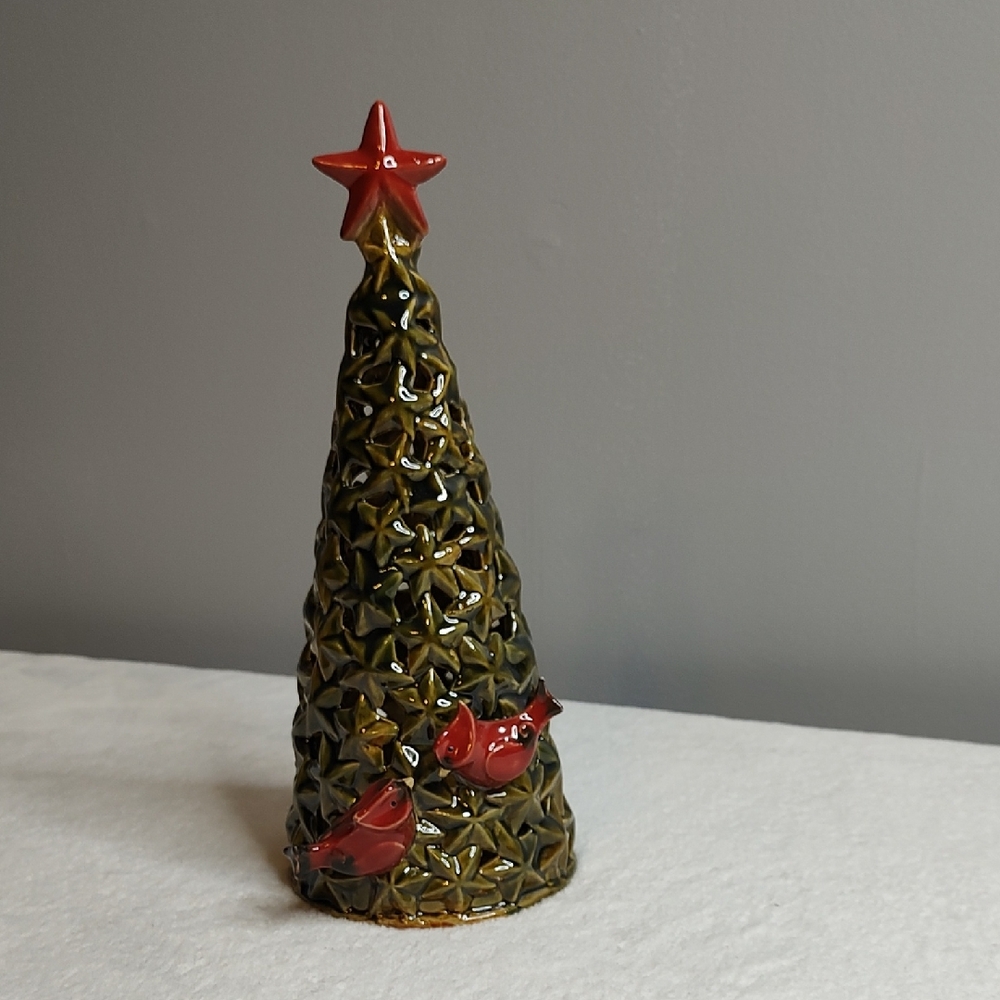 Ceramic Holiday Tree with Red Accents
